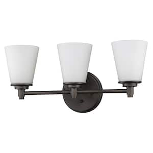 Conti 3-Light Oil-Rubbed Bronze Vanity Light with Etched Glass Shades
