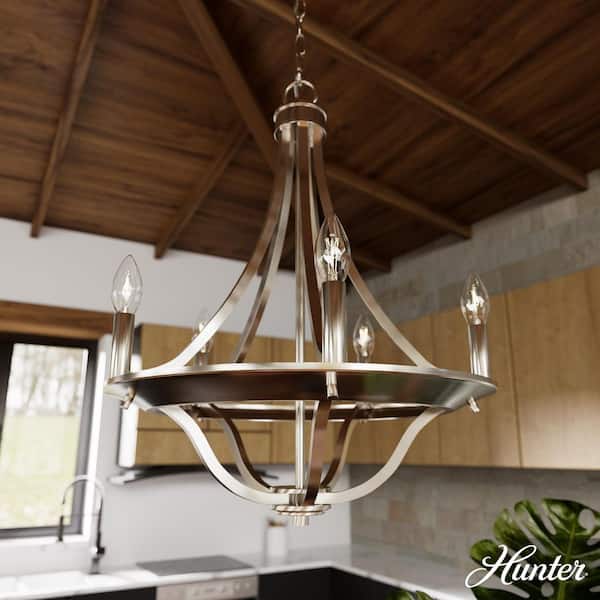 Hunter Perch Point 5-Light Brushed Nickel Candlestick Chandelier