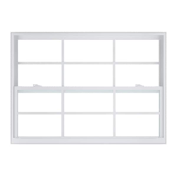 American Craftsman 52 in. x 37.25 in. 50 Series White Single Hung Low-E Argon SC Glass Vinyl FL Flange Window with Grids, Screen Incl