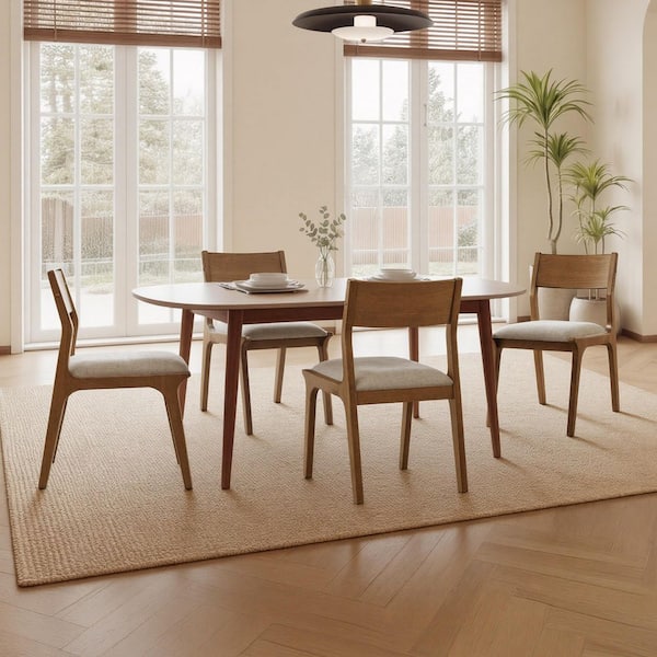 Noren Khaki Farmhouse Upholstered Modern Armless Dining Chair with Solid Rubber Wood Frame, Set of 4