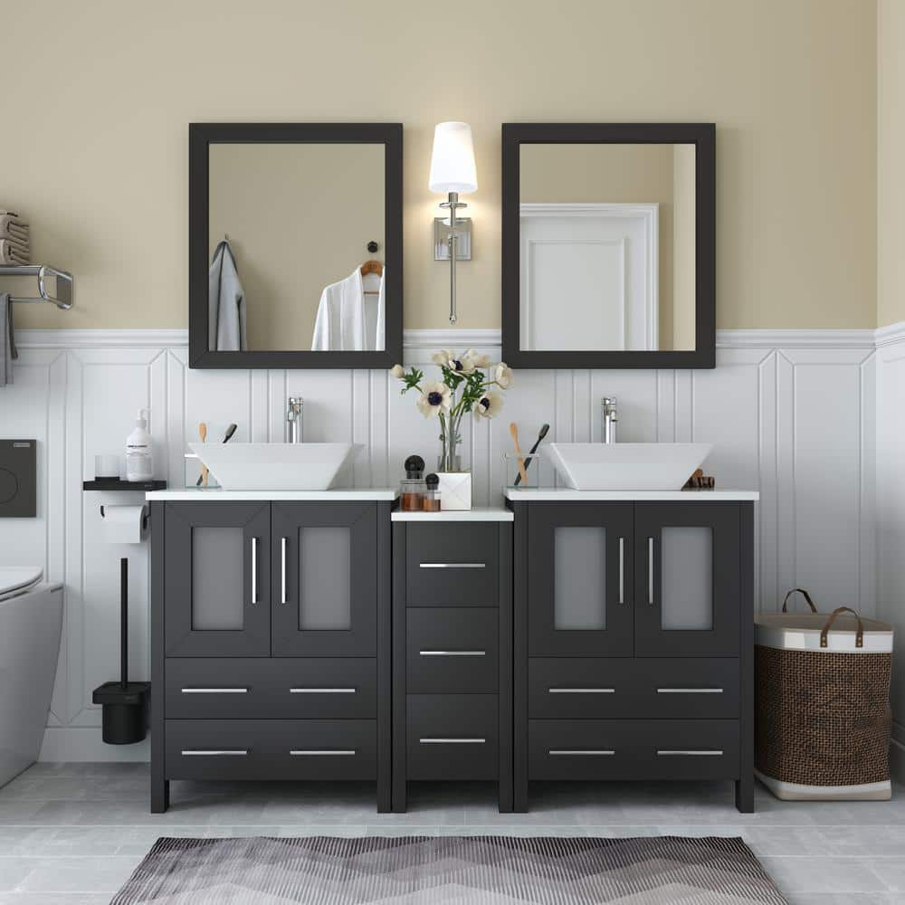 Ravenna 60 in. W Bathroom Vanity in Espresso with Double Basin in White Engineered Marble Top and Mirror price history on PriceWatchPro