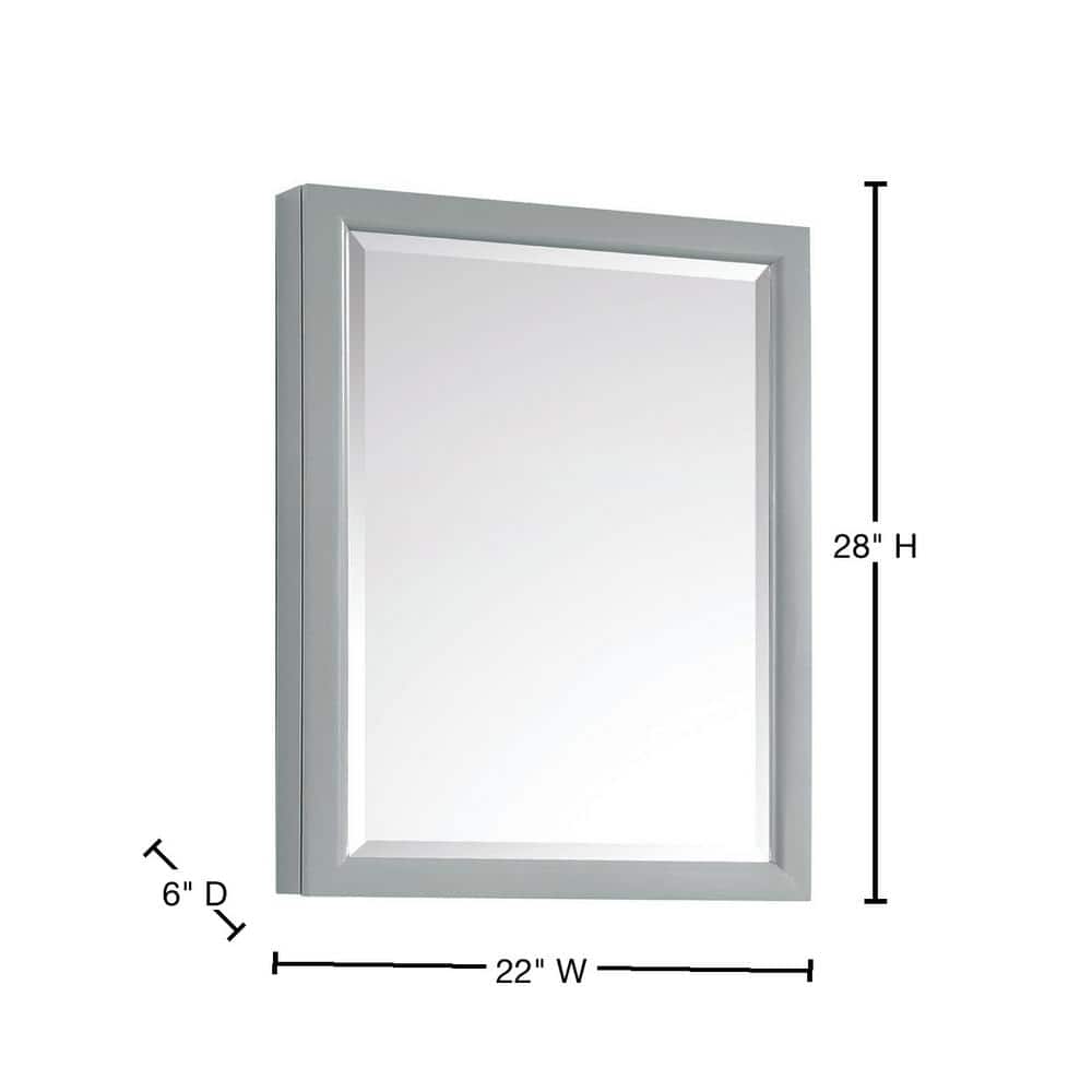Emma 22" Dove Gray Rectangular Framed Mirror Cabinet with 3 Shelves