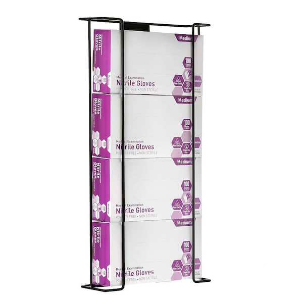 Black Quad Box Capacity Wire Steel Wall Mount Glove Box Dispenser (2-Pack)