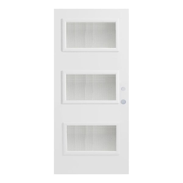 Stanley Doors 32 in. x 80 in. Dorothy Gingoshi 3 Lite Painted White Left-Hand Inswing Steel Prehung Front Door