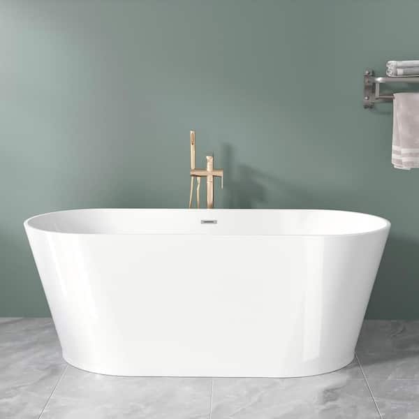 67 in. x 31 in. Acrylic Freestanding Soaking Bathtub with Chrome Overflow and Pop Up Drain in White