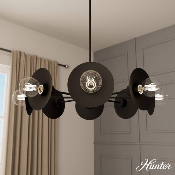 Hunter Fernando 8-Light Matte Black Starburst Chandelier for Dining Rooms with No Bulbs Included