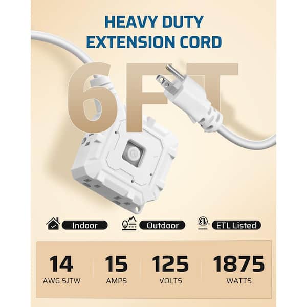 6 ft. 14 AWG / 6 Extension SJTW Outdoor Extension Cord with Lock, White, ETL Listed