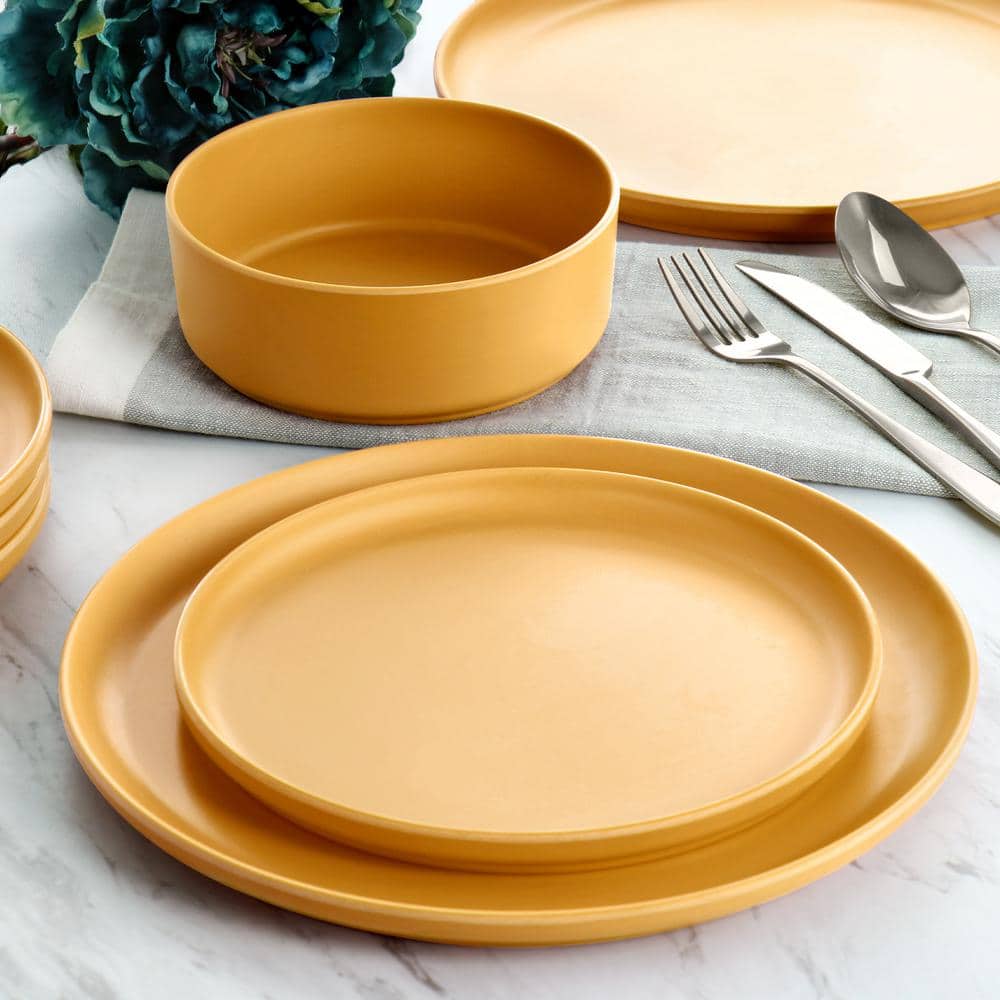 Yellow Gold Round Melamine Dinnerware Set, Service for 4