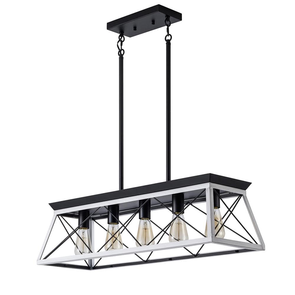 5-Light White Metal Geometric Farmhouse Chandelier for Kitchen Island with 