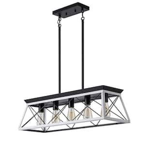 5-Light White Metal Geometric Farmhouse Chandelier for Kitchen Island with Rustic Rectangle Frame