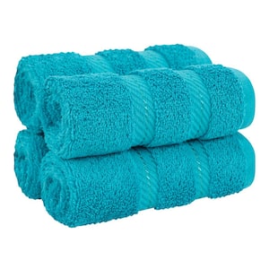 American Soft Linen Washcloth Set 100% Turkish Cotton 4-Piiece Face Hand Towels for Bathroom and Kitchen - Aqua Blue
