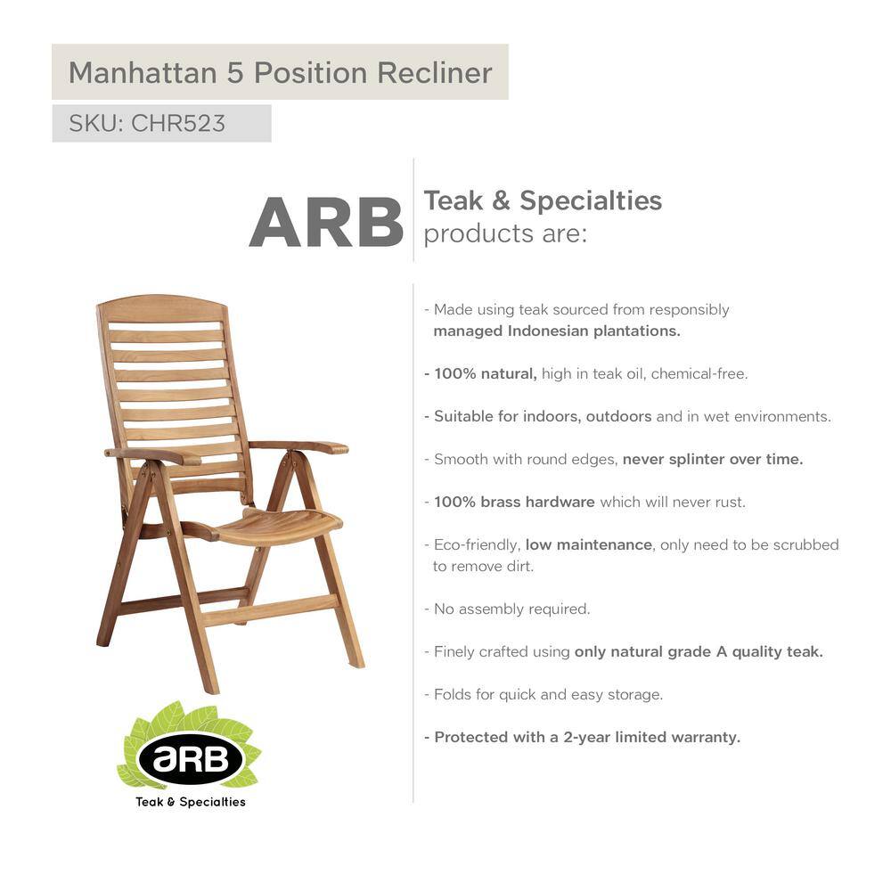 Manhattan Teak Recliner Chair with Armrests