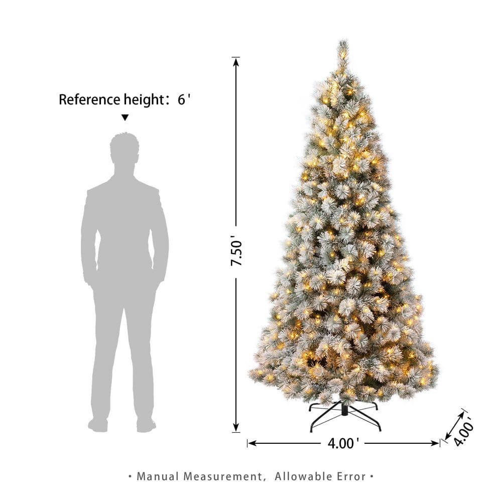 7.5ft Pre-Lit Snow Flocked Spruce Christmas Tree with Warm White Lights