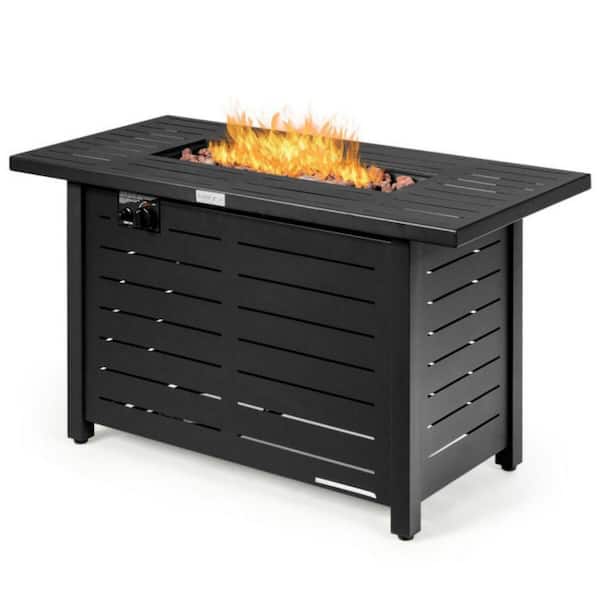Alpulon 42 in. Outdoor Metal Rectangular Propane Gas Fire Pit Table with Table Cover