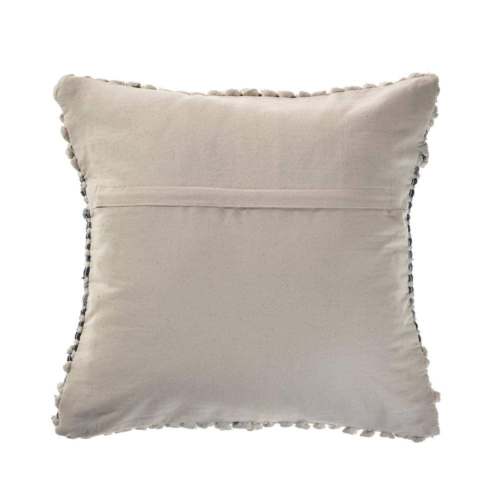Blue and Ivory Striped Cotton Blend Square Throw Pillows, Set of 2