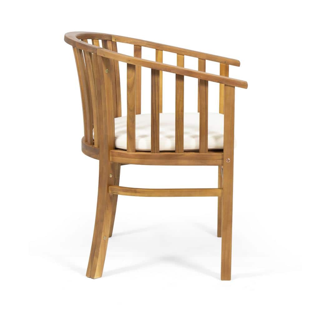 Acacia Wood Expandable Outdoor Dining Set with White Cushions
