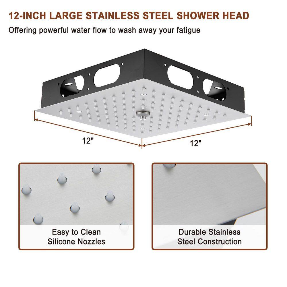 Brushed Nickel LED Ceiling Mounted Shower System with Body Jets