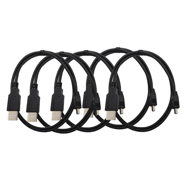 Micro Connectors, Inc 3 ft. USB 2.0 Mini-B (5 Pin) to USB-A Male to Male Cable (5-Pack)