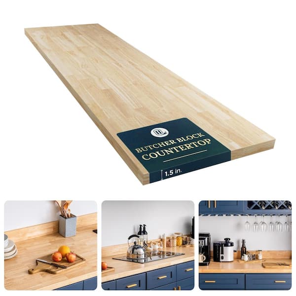 Hevea Solid Wood Butcher Block 60x25x1.5", DIY Countertop/Tabletop (Natural UV)