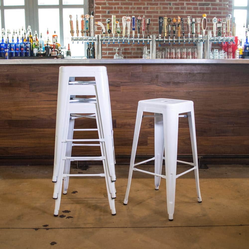 Loft Series Modern Metal 30" White Bar Stool - Set of 4
