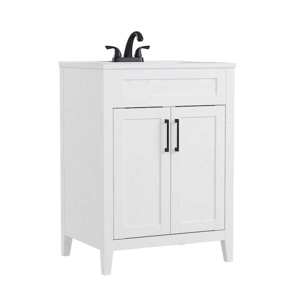 Sintra 25 in. Single Sink White Freestanding Bath Vanity with White Engineered Solid Surface Top (Ready to Assemble)