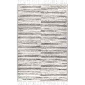 Arvin Olano Fred Striped Shag Grey 6 ft. x 9 ft. Indoor/Outdoor Patio Rug