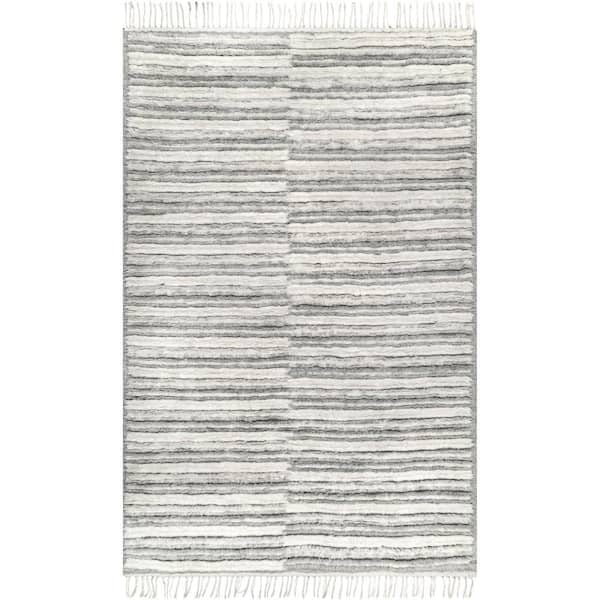 RUGS USA Fred Striped Shag Grey 6 ft. x 9 ft. Indoor/Outdoor Patio Rug