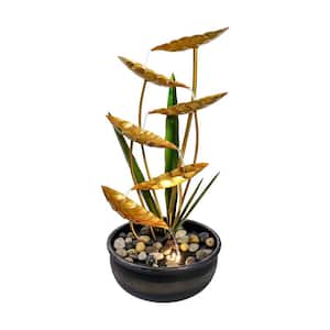Metal Gold Lotus Fountain - 22.6 in. 6-Tiered Garden Fountains Outdoor with LED Lights for House, Garden, Patio, Lawn