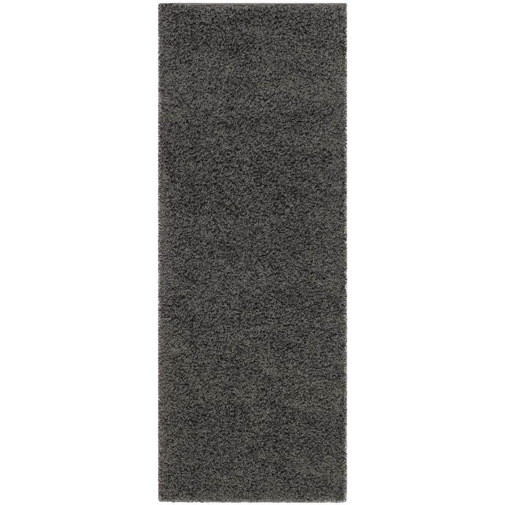 Athens Dark Gray Synthetic Shag Runner Rug 2'3" x 6'