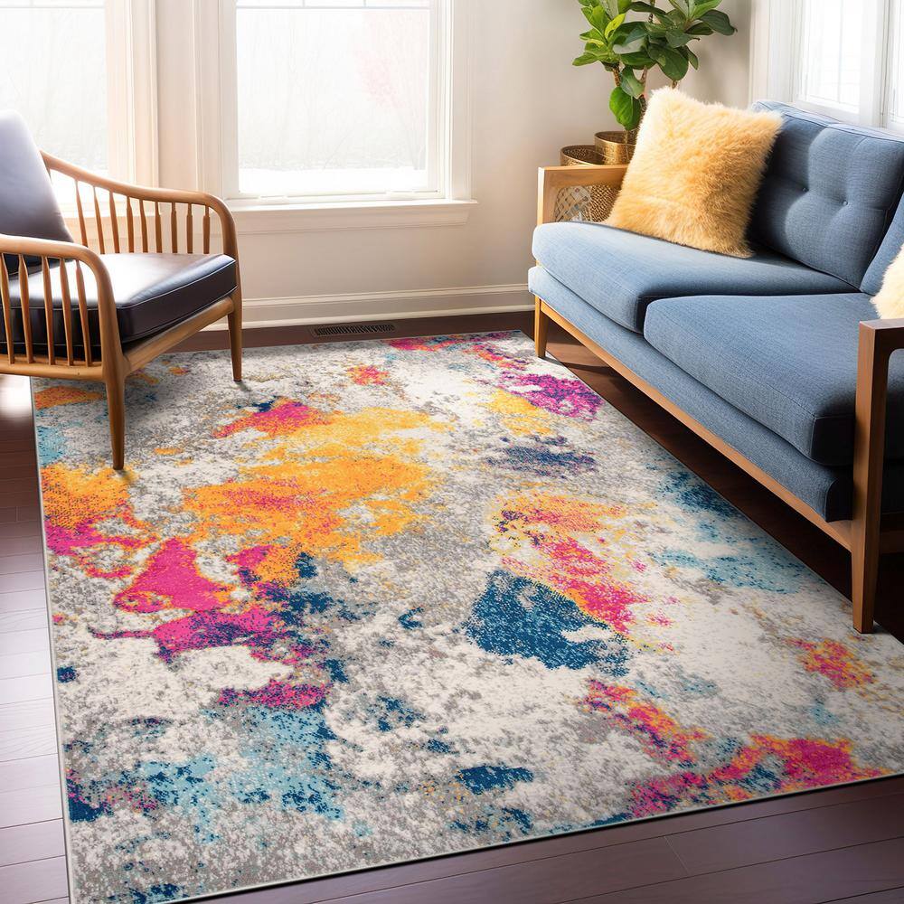 Abstract Multicolor Oval Synthetic Area Rug 6'6" x 9'