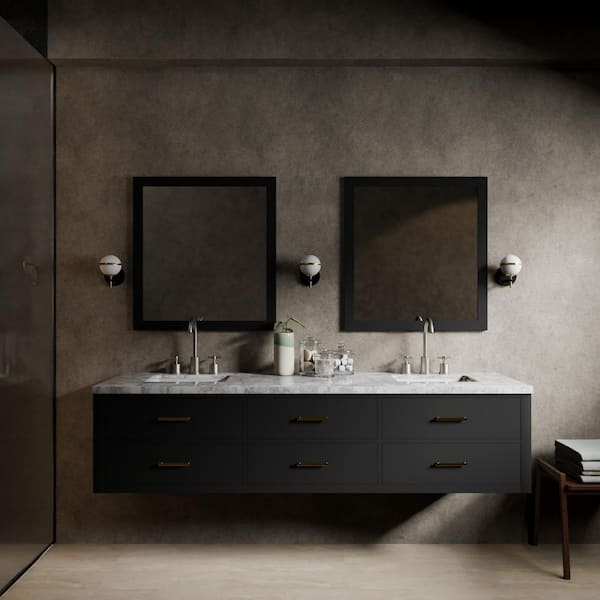 Sherman 80 in W x 22 in D Black Double Bath Vanity, Carrara Marble Top, and 36 in Mirror