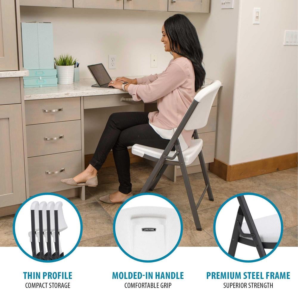 White Granite Plastic and Steel Folding Chairs, Set of 6