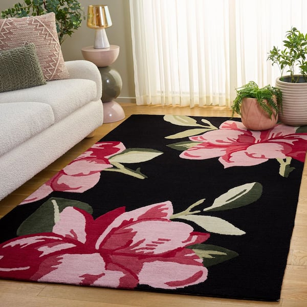 Jardin 4 ft. x 6 ft. Black/Pink Oversized Flower Area Rug