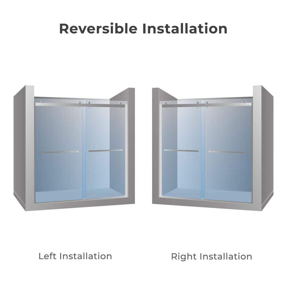 Matte Black Frameless Double Sliding Shower Door with Clear Tempered Glass