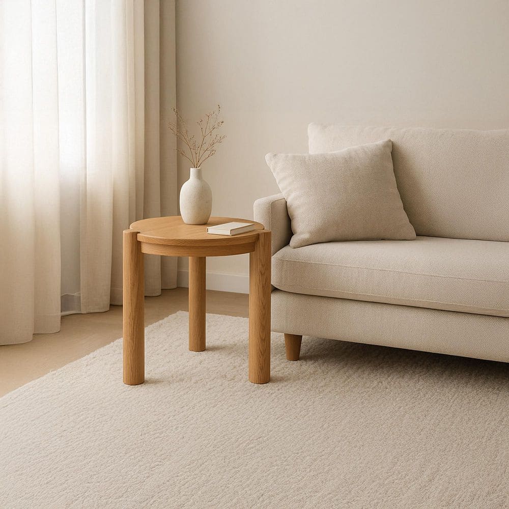 Aven 22 in. Natural Round Solid Oak Wood End Table with Wire-Brushed Finish and Column Legs price history on PriceWatchPro