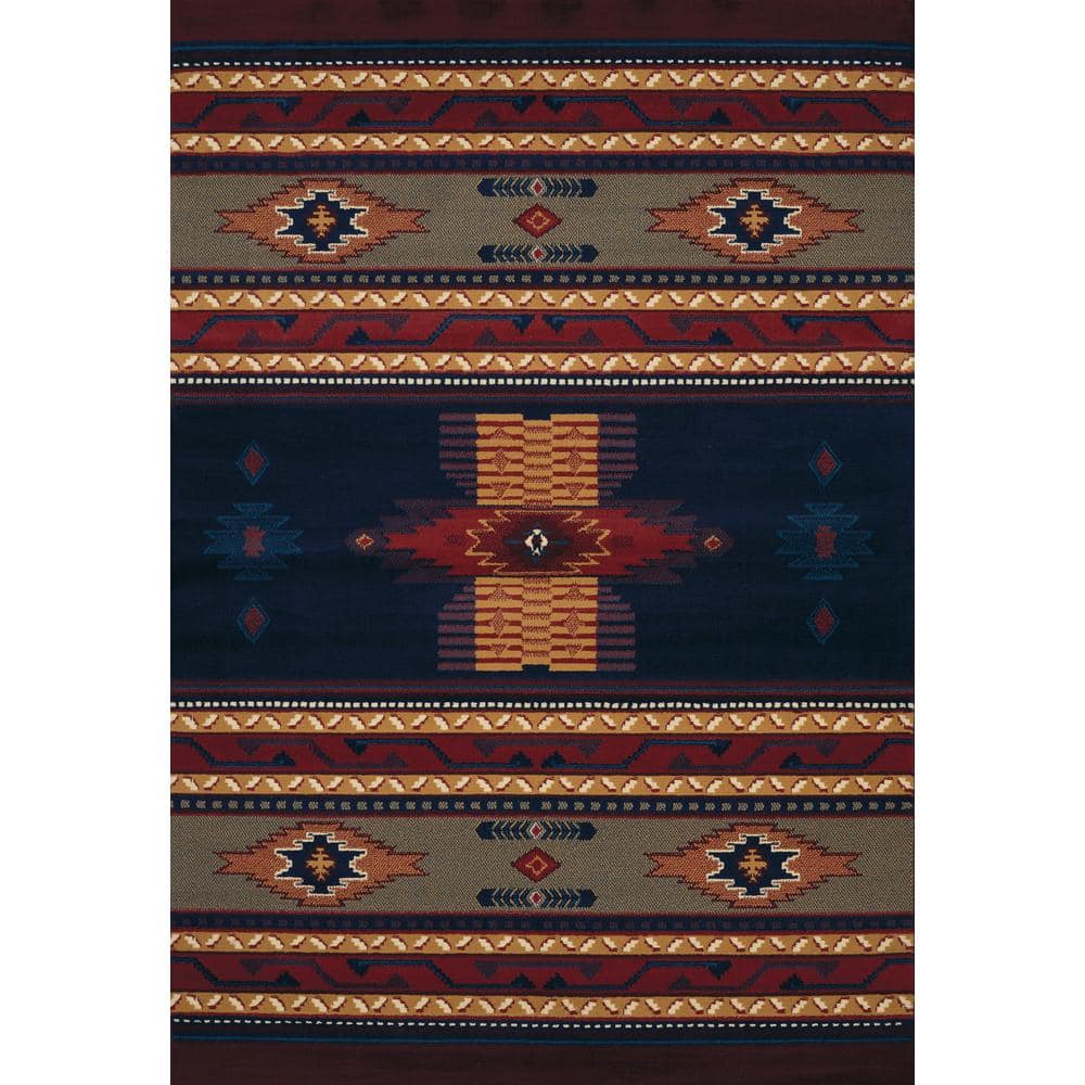 Navy Southwestern Stain-Resistant Synthetic Accent Rug, 2' x 3'