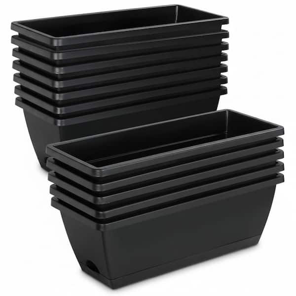 12-Pieces 17 in. Plastic Rectangle Window Box with Drainage Holes and Trays