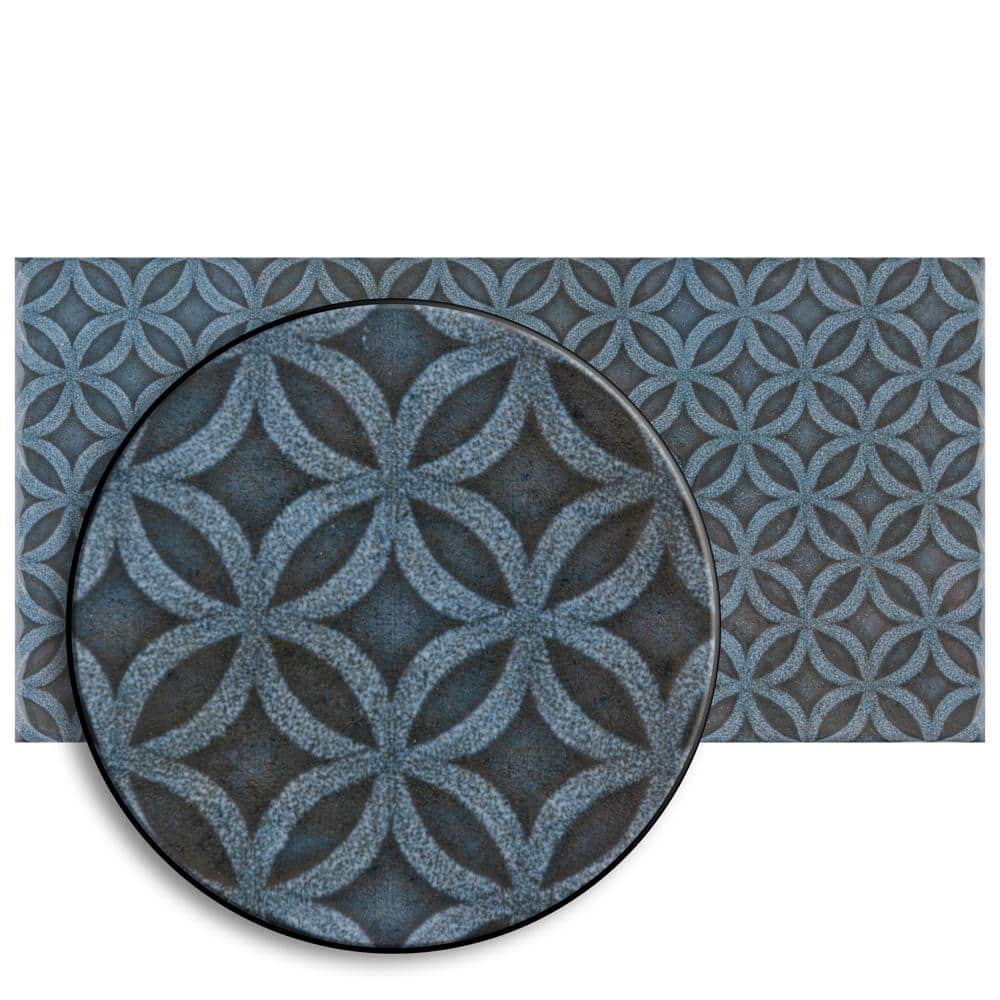 Camden 8" x 4" Azurro Ceramic Patterned Subway Tile