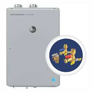 Performance Platinum 9.5 GPM Natural Gas High Efficiency Indoor Tankless Water Heater with Brass Service Valves Bundle
