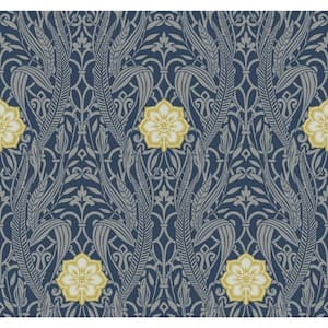 60.75 sq ft Navy Gatsby Damask Pre-Pasted Wallpaper