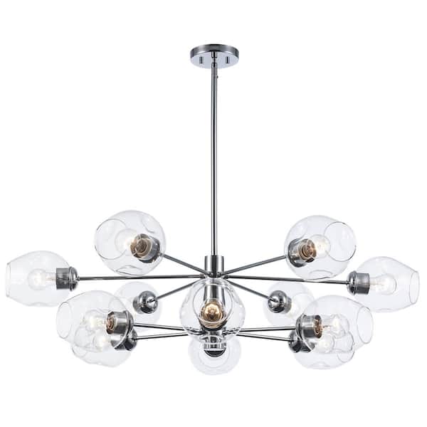 Bel Air Lighting Clusters 12-Light Polished Chrome Sputnik Pendant Light Fixture with Clear Glass Shades