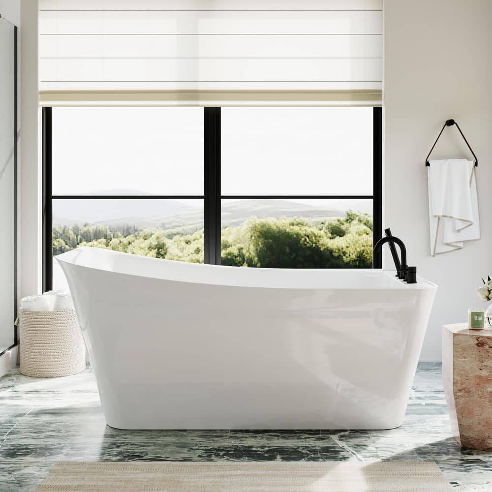ANGELES HOME 64 in. x 32 in. Acrylic Freestanding Soaking Bathtub