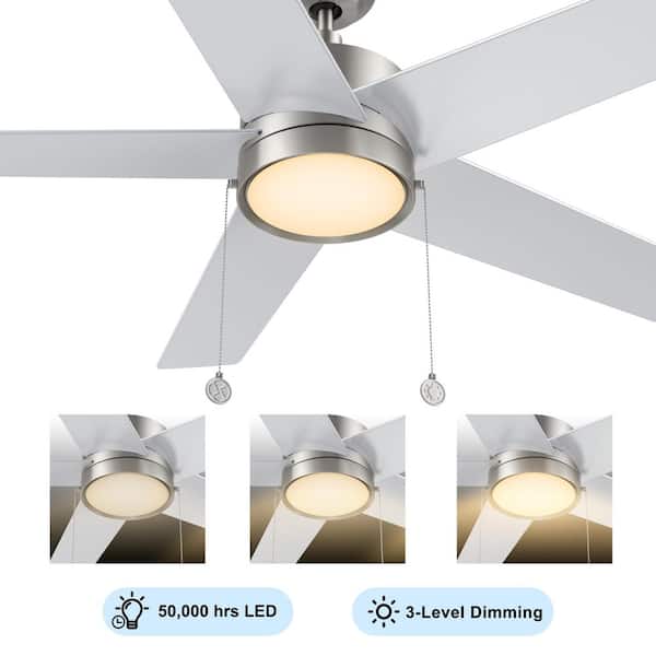 Maxfield 52 in. Indoor Brushed Nickel Downrod Standard 3-Speed DC Ceiling Fan with Dimmable LED and Pull Chain