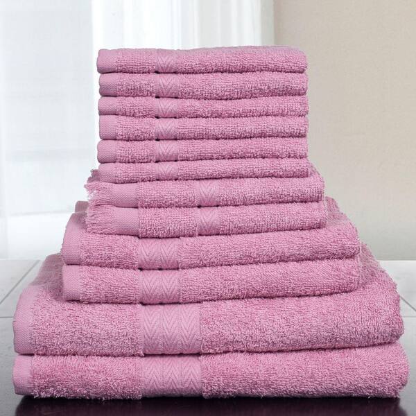Lavish Home 100% Cotton Towel Set in Rose (12-Piece)