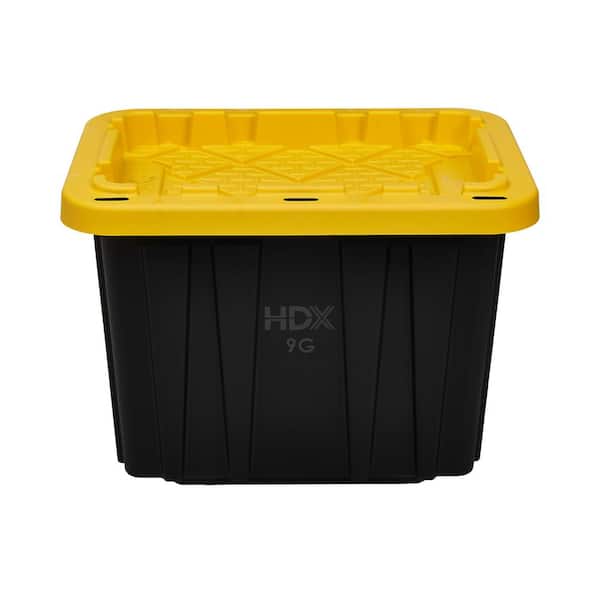 HDX 9 Gal. Tough Storage Tote in Black with Yellow Lid 999-9G-HDX - The  Home Depot
