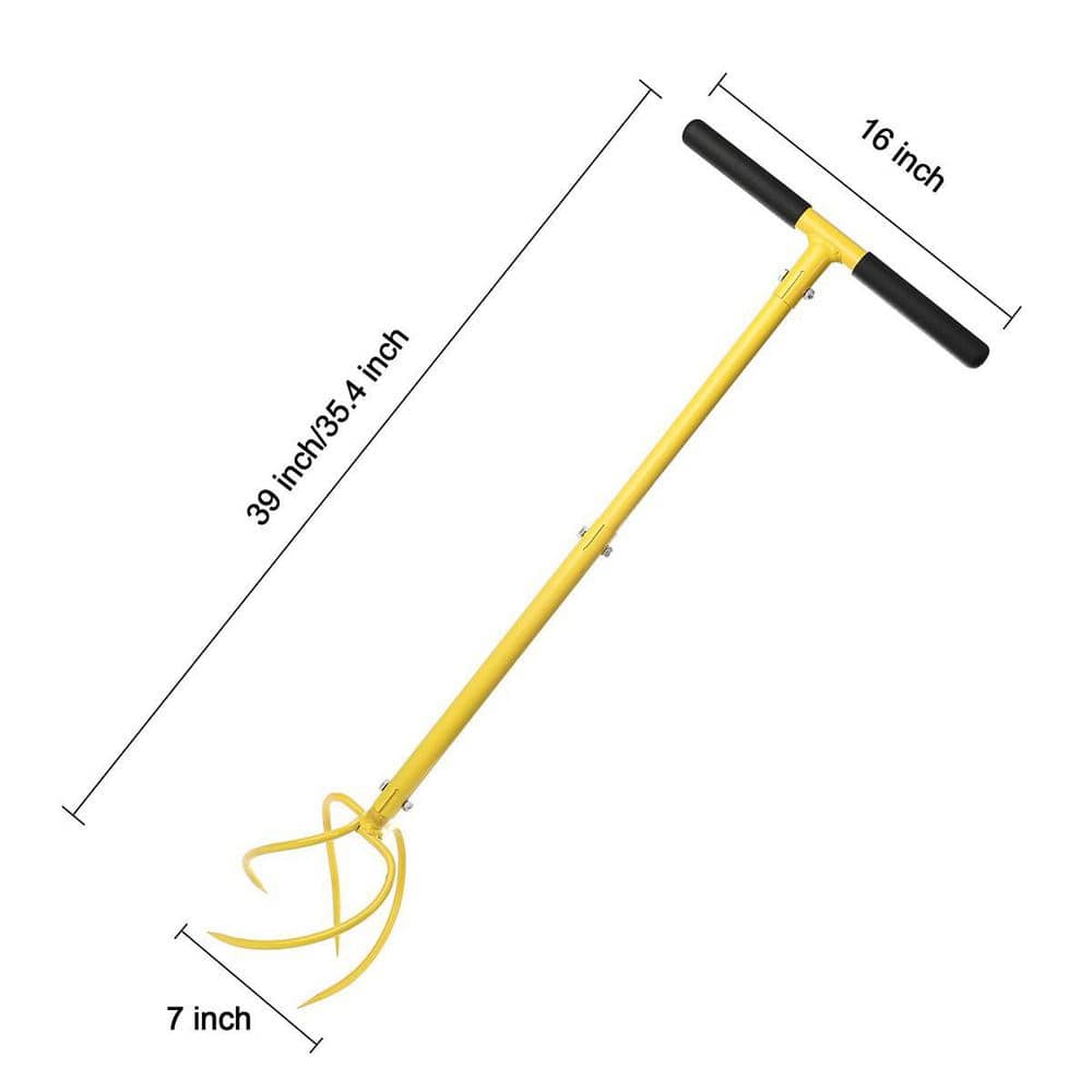 Yellow Adjustable Handle Long Metal Garden Tiller