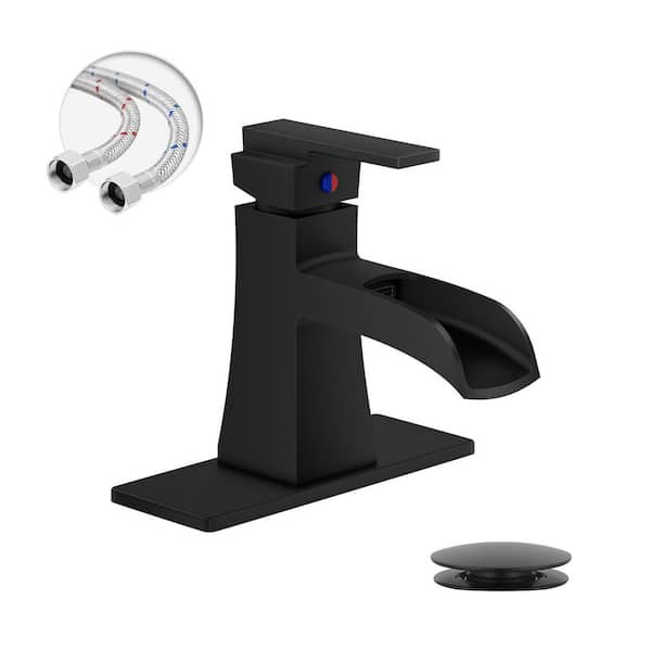 Single Hole Single-Handle Low-Arc Bathroom Faucet in Matte Black with Drain Assembly