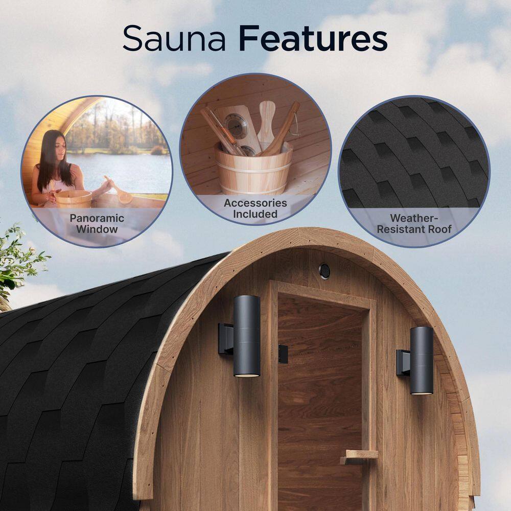 Outdoor Red Cedar Barrel Sauna with Heater and Roof