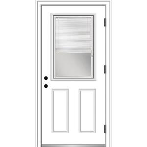 36 in. x 80 in. Internal Blinds Left-Hand Outswing 1/2-Lite Clear Primed Fiberglass Smooth Prehung Front Door