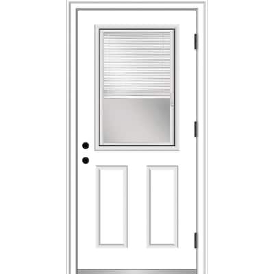30 in. x 80 in. Internal Blinds Left-Hand Outswing 1/2 Lite 2-Panel Clear Primed Steel Prehung Front Door w/ Brickmould